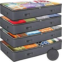 4pcs Extra Large Under-Bed Storage Bags With Full-Open Top Window Design, Convenient For Taking Out Items, Fully Zippered Closure Bedding Storage Bag For Home, Dorm, Clothes, Books, Toys (Gray) - Grey - View 1