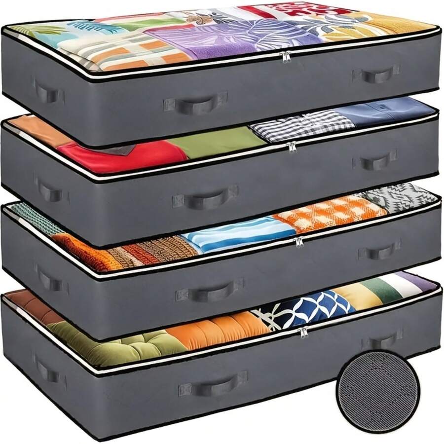 4pcs Extra Large Under-Bed Storage Bags With Full-Open Top Window Design, Convenient For Taking Out Items, Fully Zippered Closure Bedding Storage Bag For Home, Dorm, Clothes, Books, Toys (Gray) - Grey - View 1
