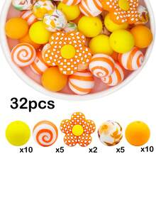 32 hạt silicon hỗn hợp để làm đồ trang sức tự làm - Hoa văn hoa màu hồng, sọc và ô vuông có tâm màu vàng - Hoàn hảo cho vòng cổ, vòng tay, móc chìa khóa và các dự án thủ công, Vật tư dự án thủ công | Kiểu hạt caro | Kết cấu hạt xúc giác, Hạt nhân vật silicon - Nhiều màu - Xem 12