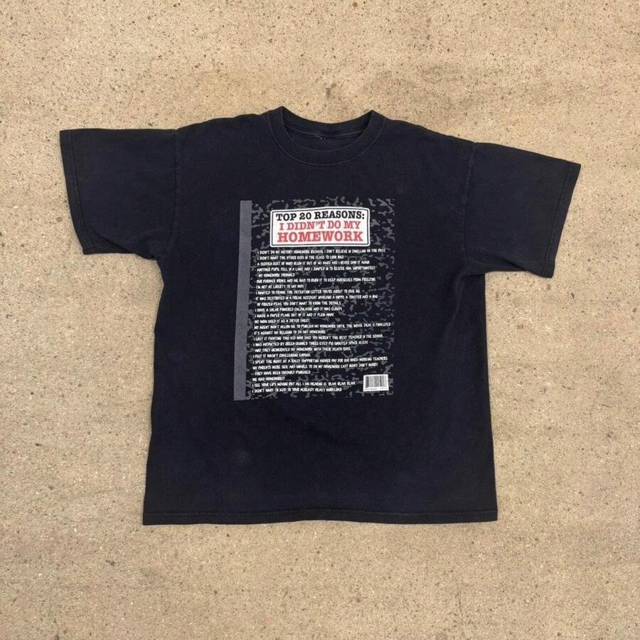 Vintage Y2k Top 20 Reasons I Didn't Do My Homework Black T Shirt Size Large - Black - View 1