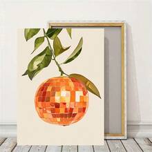 复古橙色迪斯科镜面球海报：学院风柑橘水果球插画，适用于客厅、卧室、办公室、浴室、厨房装饰 - 可选框架墙面艺术