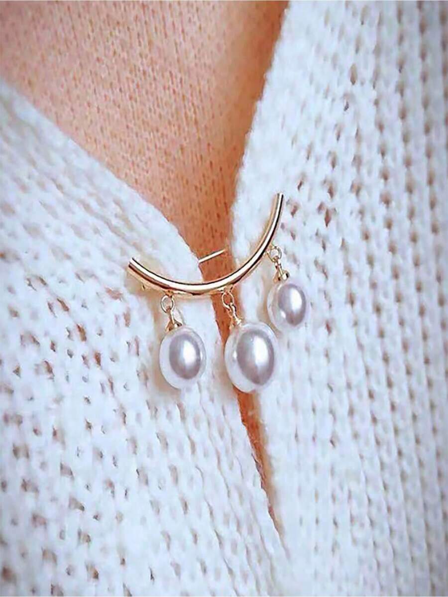 1pc New Style Pearl Brooch, Anti-Exposure Brooch, Lapel Pin Clothing - 金色 - 查看 1