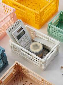 1pc Mini Foldable Storage Basket, Desktop Organizer Box, Portable Multi-Function Solid Color Storage Bin For Home/Dorm