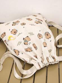 1pc Lightweight And Large Capacity Full Print Capybara Pattern Printed Bundle Backpack Drawstring Bag Travel School Bag, Fashionable And Popular, Suitable For School, Spring Outings, Picnics, Exquisite Appearance, Excellent Texture, Drawstring Closure, Suitable For Boy And Girl, It Is The Best Choice To Give As A Gift To Friends And Family. - Capybara Drawstring Bag - View 9