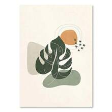 1pc Abstract Bohemian Moon Wall Art Sage Green Botanical Canvas Painting Scandinavian Posters Living Room Decorations Gifts Optional Frame