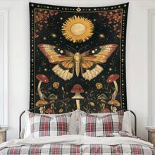 1 pezzo Arazzo in poliestere con farfalla, sole, funghi, fiori e stelle per decorazione domestica, stile bohémien per soggiorno, camera da letto o dorm, grande opera d'arte decorativa, coperta morbida e leggera, colori vibranti