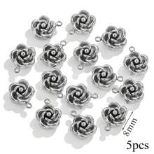 5PCS Stainless Steel Fashion Simple Rose Heart Pendant DIY Necklace Earrings Bracelet Jewelry Making Supplies Suitable For Women Gift