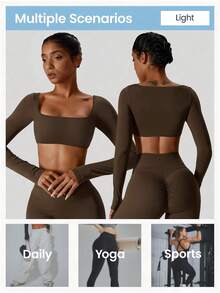 YEIFIN Yoga Set Women's Gym Yoga Suit Tight Fitting Sports Set T Shirts Bra Tank Top Loose Bell-Bottoms - Brown - View 5