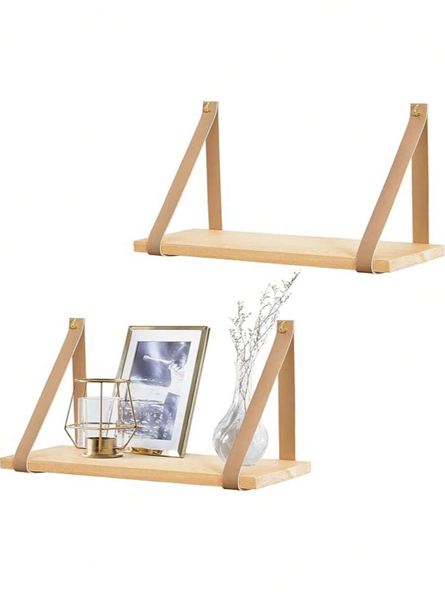 Étagère murale en bois, étagères murales suspendues avec corde, décoration murale pour salon, bureau, chambre à coucher