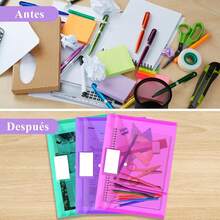 Folder Tamaño Carta, 24 Carpetas Tamaño Carta A4 Colores, Folders para Documentos Plastico Transparentes, Sobres Plastificados con Cierre a Presión y Bolsillo para Etiquetas para Escuela, Oficina - Multicolor - Ver 5