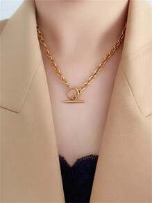 1pc Stainless Steel Waterproof And Not Easy To Fade Gold And Silver Fashion Simple OT Buckle Chain Necklace Suitable For Ladies Daily Wear.