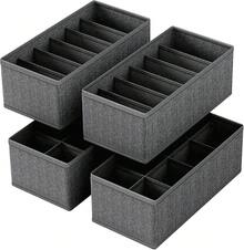 4 PACK Sock Underwear Drawer Organizer Dividers, Collapsible Cabinet Closet Storage Boxes For Clothes, Socks, Lingerie, Underwear, Tie, Belt,Bedroomedroom - B-灰色 - 查看 1