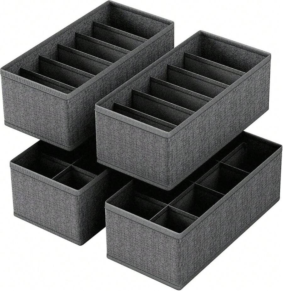 4 PACK Sock Underwear Drawer Organizer Dividers, Collapsible Cabinet Closet Storage Boxes For Clothes, Socks, Lingerie, Underwear, Tie, Belt,Bedroomedroom - B-灰色 - 查看 1