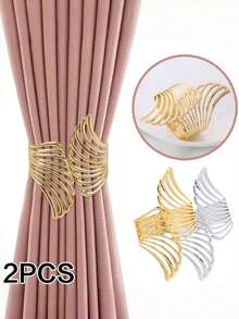 2pcs/1PC Golden/Silvery Double Wing Pattern Spring Curtain Tiebacks, Design Unique, With Adjustable Hollow Curtain Buckle, Suitable As A Bedroom Curtain Tie Or Living Room Curtain Tie, 57gsm