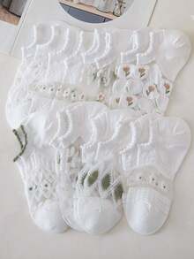 8 Pairs Fresh Crystal Glass Sheer Ankle Socks - Multicolor - View 2