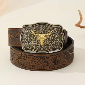 New Fashionable Western Cowboy Style Retro Versatile Ox Head Waist Belt Fall, Autumn, Halloween