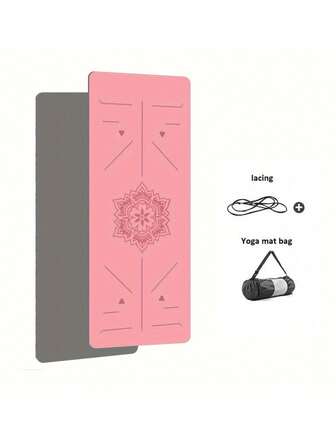 1pc TPE Yoga Mat With Alignment Lines, Thick Workout Exercise Mat With Non-Slip, Shock Absorbent, Sound Insulation, Random Color Strap