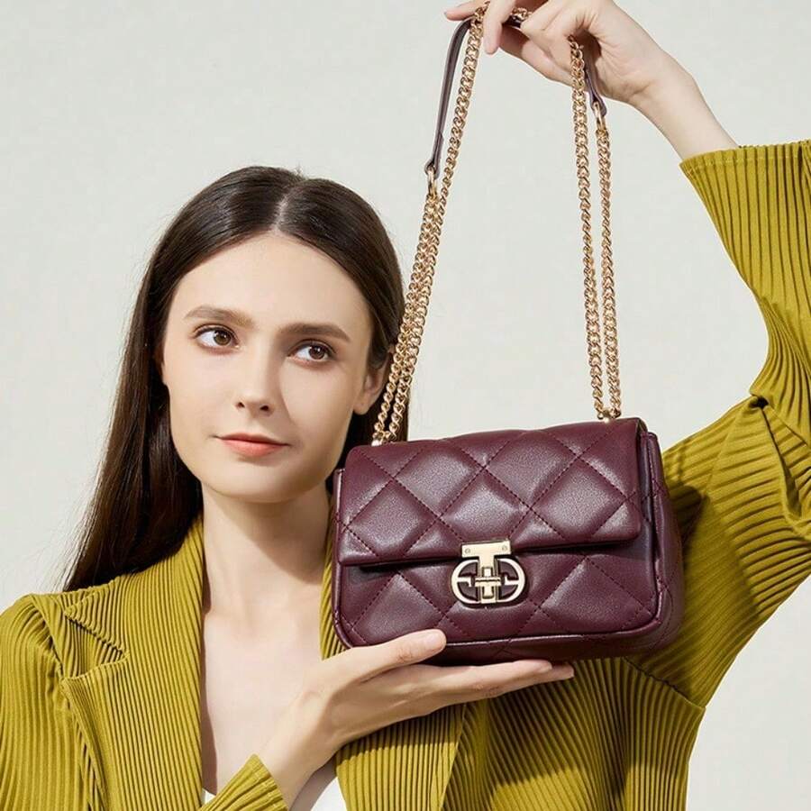 2025 New Genuine Leather Women's Cross-Body Bag, Summer Shoulder Chain Bag - Bordeaux Red - View 1