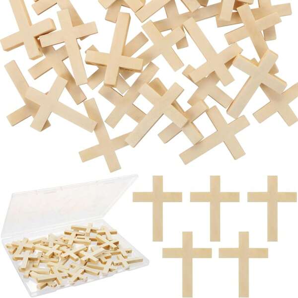 10 Pieces Mini Wood Cross Pendants For DIY Jewelry Making, Wooden Cross Charm Hanging Ornament Natural Small Wood Cross Bulk For Religious Party Sunday School (1.2" X 1.7") (White)