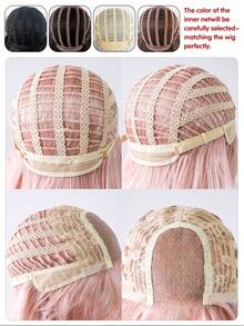 30英寸浅粉色中分波浪假发 - 4x2浅棕色蕾丝前片半手工编织耐热合成纤维假发 - 超长淡粉色美人鱼卷发，玫瑰网帽，适合所有肤色 - 粉色 - 查看 12