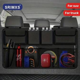 Car Trunk Organizer With 8 Large Storage Pockets, Back Seat Hanging SUV Truck Storage Organizer, Space-Saving Waterproof Durable Foldable Automotive Organizer, Travel Camping Gear, Vehicle Accessories