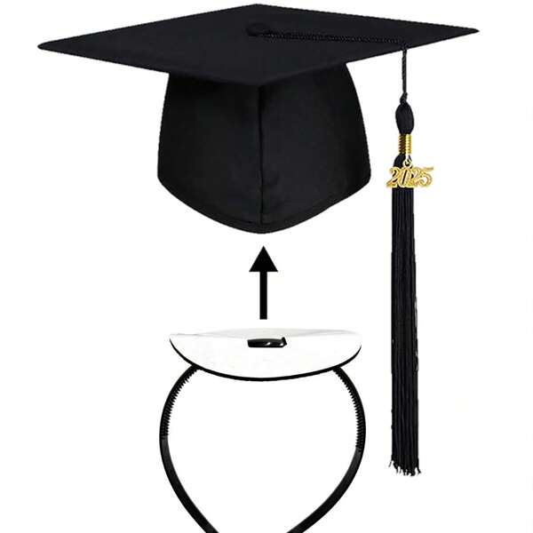 1pc Sturdy Anti-Fall Graduation Cap Head Band, Accessories For Graduation Cap Suitable For Female Students (Graduation Cap Not Included), Black Doctorate/Bachelor Mortarboard Cap Fixing Band