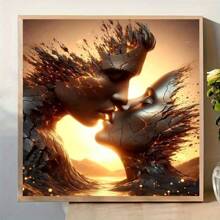 1PC Diamond Art Painting Kits Crafts Golden Lover Kiss Romantic Abstract Mosaic Set Embroidery 5D DIY Cross Stitch Luxury Room Home Party Wall Decor For Family Friends Teachers Holidays Gift 30x30cm