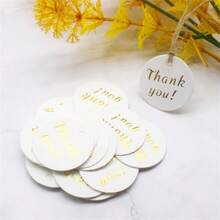 100tag20M Rope Creative Thank You, Handmade Gold Stamping Hanging Tag Circular 3cm Card Party Gift Baking Thank You Package