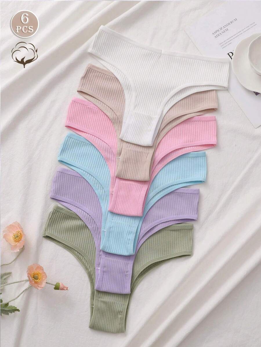 6条装女士透气纯棉巴西式三角裤，舒适透气 - 彩色 - 查看 1
