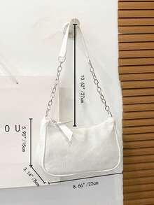 New Fashion Versatile Textured Chain Shoulder Bag, Underarm Handbag For Women - White - View 2