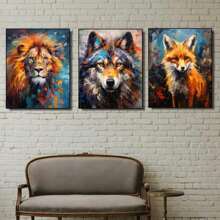 3pcs Animal Wall Arts Canvas Posters, Lion, Fox, Wolf Oil Painting HD Printing Optional Frame, Office, Living Room, Dining Room, Bedroom Home Decoration ,Wall Art With Frame