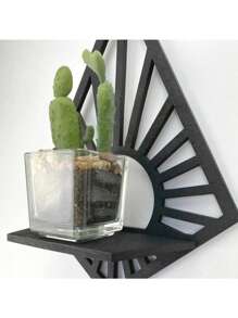 Étagère murale en bois soleil avec diamant flottant - Décoration murale - Étagère d'accent Étagère à plantes Étagère d'affichage de cristal Étagère à succulentes Décoration de maison, de pièce