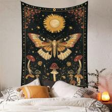1 pezzo Arazzo in poliestere con farfalla, sole, funghi, fiori e stelle per decorazione domestica, stile bohémien per soggiorno, camera da letto o dorm, grande opera d'arte decorativa, coperta morbida e leggera, colori vibranti
