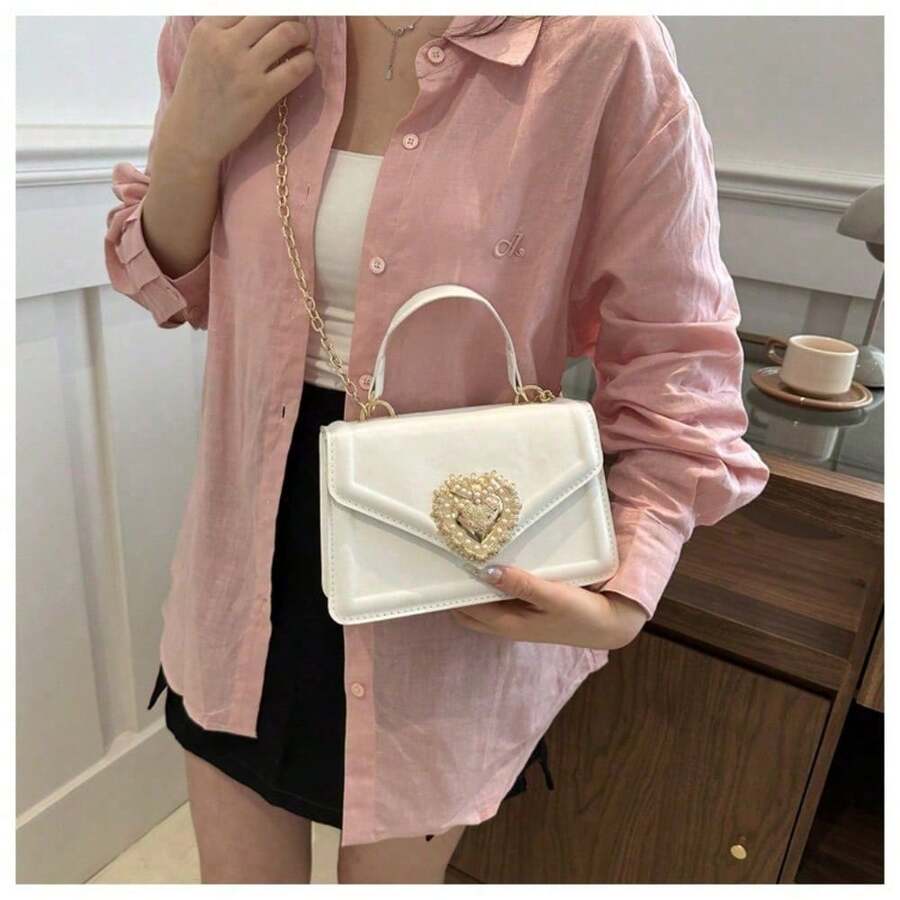 Simple Handbag, 2025 Spring And Summer New All-Matching Ins Chain Messenger Bag, Small Square Bag - White - View 1