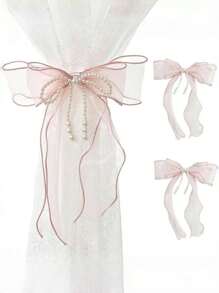 1 قطعة/ 2 قطعة حبل ربط وتنظيم ستائر المنزل، مشابك ستائر ذات زخارف عقدة الفراشة اللؤلؤ المزيف DIY لتثبيت واستنساب الستائر، مناسبة لديكور غرف المعيشة والمكاتب