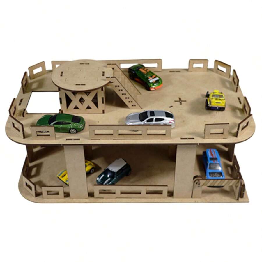 Organizador de estacionamiento modelo 3 carritos colección mini autos con rampa y helipuerto exhibición almacenamiento juguetes niños espacioso resistente compacto diseño innovador - Beis - Ver 1