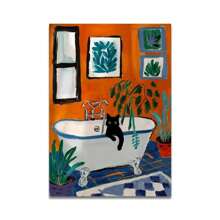 1 pièce Impression sur canevas de chat de salle de bain optionnel avec cadre lisant sur les toilettes. Affiche d'art mural drôle de décoration animale. Décoration de maison, cadeau. Avec ou sans cadre réutilisable.