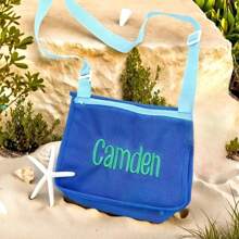 1pc Customized Embroidered Lightweight Foldable Large Capacity Beach Bag, Mesh Beach Storage Bag, Beach Travel Mesh Bag, Personalized Shell Zipper Mesh Beach Bag, Sun Protection Bag, Personalized Embroidered Bag, Summer Vacation Storage Bag, Personalized Shell Bag, Shoulder Tote Beach Bag