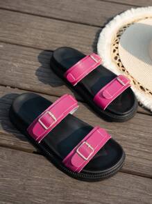 Women's Simple Slippers Sandals, Beach Holiday Casual Open Toe Thick Sole Shoes, Comfortable Slip-On Fashion Flat Sandals