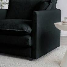 Sofá de 3 plazas de estilo moderno de mediados de siglo con 2 cojines de reposabrazos y 3 cojines adicionales, sofá para sala de estar de chenilla negra - 1 - Ver 9