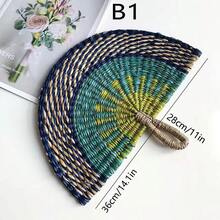 Abanico decorativo de pared tejido a mano de forma colorida, abanico de mano de uso diario de paja marina para refrescarse, abanico decorativo de lujo de dos tonos, regalo para cumpleaños o graduación - Multicolor - Ver 18