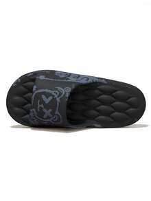 Unisex Cartoon Bear Print Slippers, Indoor Outdoor Beach Black & White Bear, Plus Size 36-49 Men's Casual Sandals, Random Print Placement, Khaki - Black - View 6