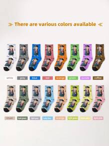 1 Pair Of Custom Face Design Mid-Calf Socks, Personalized Socks With Photo For Girls And Boys, Interesting Custom Image Mid-Calf Long Socks For Teenagers, Suitable For Daily Wear, Holidays, Birthdays, And Other Occasions