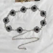 Cadena de cintura retro, cinturón de cadena de metal, decoración versátil para vestidos, trajes, estilo bohemio de verano, escuela de otoño, otoño, Halloween - Plateado - Ver 2