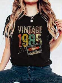Vintage 1985 40th Birthday Gifts For Men Women 40 Year Old T-Shirt- Women's Clothing Printed Graphic Tee For  T-Shirt Lovers For All Seasons - 黑色 - 查看 1
