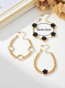 3 Packs Fashion Classic Black And White Clover Design Bracelet Set, Healing Crystal Bracelet For Spiritual Energy Healing, Suitable For Daily Wear, Ideal Gift For Girlfriend, Wife Or Partner
