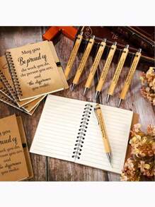 20 pièces/10 jeux Ensemble cadeau de remerciement pour groupe d'employés - Comprend des stylos à bille en bambou de motivation et des cahiers spiralés de motivation. Cahiers de remerciement pour employés, cahiers d'inspiration spiralés. Cadeaux de gros pour bénévoles, enseignants, infirmières, team building, anniversaire, retraite, cadeaux de bureau de remerciement pour les fêtes (20/12/2 pièces)
