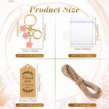 20/Bộ Móc khóa hoa, quà tặng tiệc, móc khóa hoa có thẻ Kraft, túi Organza cho khách, quà lưu niệm, tiệc mừng em bé chào đời - Hồng - Xem 3
