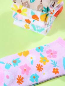 5 Pairs/Sets Of Women's Summer Colorful Flower Color-Blocking Women's Breathable Boat Socks, No Show Socks Are Suitable For Daily Outings, Home Use, Gifting, And Gym Use