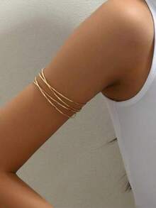 Anillo de brazo cruzado multicapa hueco de estilo europeo y americano con diseño personalizado exagerado, de estilo hip-hop simple, con abertura ajustable, adecuado para vacaciones en la playa - Dorado - Ver 1